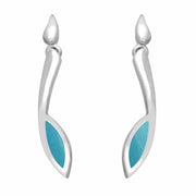 Sterling Silver Turquoise Toscana Long Marquise Drop Earrings. E1187.