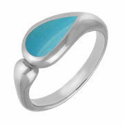 Sterling Silver Turquoise Toscana Offset Teardrop Ring. R514.