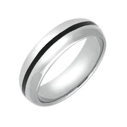 Sterling Silver Whitby Jet 1mm Stone Inlaid Wedding Band Ring R623