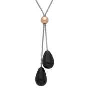 Sterling Silver Whitby Jet 2 Stone Double Drop Necklace. N828
