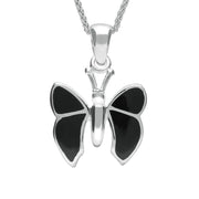 Sterling Silver Whitby Jet 4 Stone Butterfly Necklace. P1252