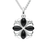 Sterling Silver Whitby Jet 4 Stone Cross Necklace. P2554