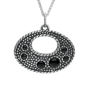 Sterling Silver Whitby Jet 6 Stone Oxi Open Oval Necklace. P2621