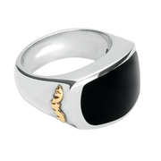 Sterling Silver Whitby Jet 9ct Yellow Gold Gothic Bat Ring. R581