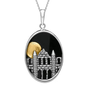 Sterling Silver Whitby Jet Abbey Moon Gold Plated Oval Necklace P3436