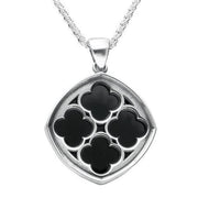 Sterling Silver Whitby Jet Abbey Window Large Cushion Necklace. P2456