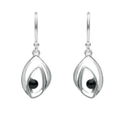 Sterling Silver Whitby Jet Abstract Flame Stone Drop Earrings. E1923
