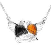 Sterling Silver Whitby Jet Amber Two Stone Bird Necklace N1038