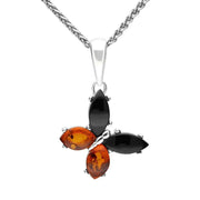 Sterling Silver Whitby Jet Amber Small Butterfly Necklace P3364