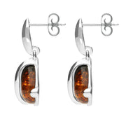 Sterling Silver Whitby Jet Amber Double Stone Pear Drop Earrings E1795