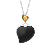 Sterling Silver Whitby Jet Amber Heart Necklace