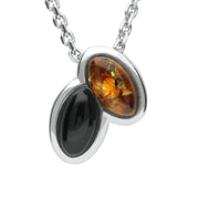 Sterling Silver Whitby Jet Amber Marquise Necklace, P2524.