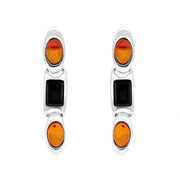 Sterling Silver Whitby Jet Amber Oval And Rectangle Earrings E2057