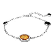 Sterling Silver Whitby Jet Amber Round Four Stone Bracelet B1045