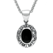 Sterling Silver Whitby Jet Antique Frame Necklace. P128. 