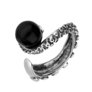 Sterling Silver Whitby Jet Bead Torque Style Tentacle Ring R1184