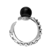 Sterling Silver Whitby Jet Bead Torque Style Tentacle Ring R1184