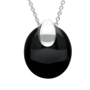 Sterling Silver Whitby Jet Cap Oval Stone Necklace P2613