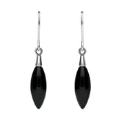 Sterling Silver Whitby Jet Carved Marquise Drop Earrings E1529