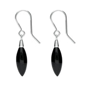 Sterling Silver Whitby Jet Carved Marquise Drop Earrings E1529 side