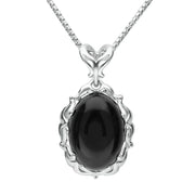 Sterling Silver Whitby Jet Carved Oval Necklace, P2742