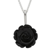 Sterling Silver Whitby Jet Tuberose 18mm Rose Necklace. P2850.