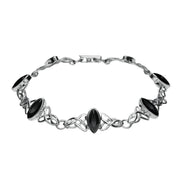 Sterling Silver Whitby Jet Celtic Marquise Piece Set. S012 