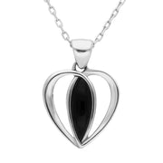 Sterling Silver Whitby Jet Centre Stone Heart Two Piece Set. S024