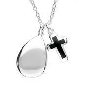 Sterling Silver Whitby Jet Cross and Pear Pendant Necklace. P3011