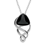 Sterling Silver Whitby Jet Curved Triangle Celtic Necklace P1585