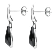 Sterling Silver Whitby Jet Curved Triangle Drop Earrings. E2173.