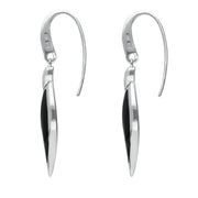 Sterling Silver Whitby Jet Eclipse Leaf Hook Drop Earrings E2020