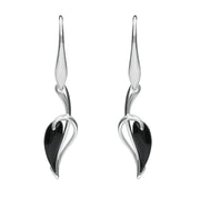 Sterling Silver Whitby Jet Fleur Leaf Drop Earrings E1822