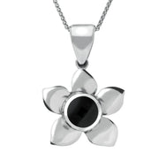 Sterling Silver Whitby Jet Flower Necklace. P385