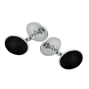 Sterling Silver Whitby Jet Four Stone Chain Cufflinks, CL006.
