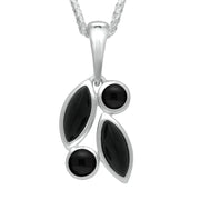 Sterling Silver Whitby Jet Four Stone Leaf Necklace P2357