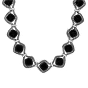 Sterling Silver Whitby Jet Foxtail Fifteen Stone Cushion Necklace, N962.