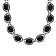 Sterling Silver Whitby Jet Foxtail Oval Fifteen Stone Necklace