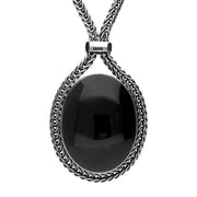 Sterling Silver Whitby Jet Foxtail Oval Necklace. N749.