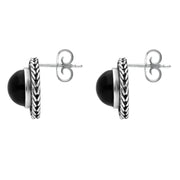 Sterling Silver Whitby Jet Foxtail Round Stud Earrings. E1455.