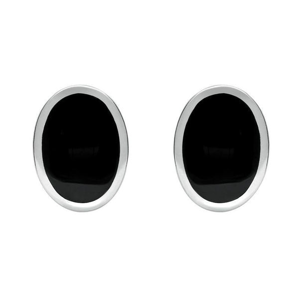 Sterling Silver Whitby Jet Framed Oval Stud Earrings. E016.
