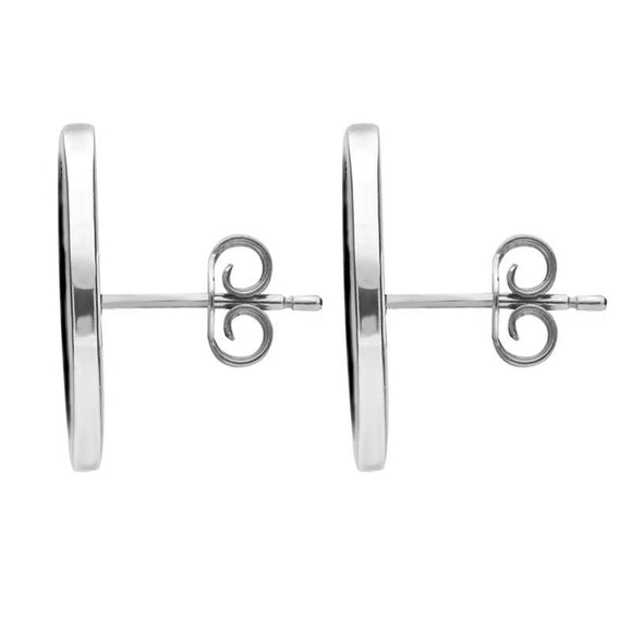 Sterling Silver Whitby Jet Framed Oval Stud Earrings. E016.