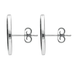 Sterling Silver Whitby Jet Framed Oval Stud Earrings. E016.