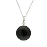 Sterling Silver Whitby Jet Glass Small Round Locket, P2647.