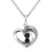 Sterling Silver Whitby Jet Half Ridge Heart Necklace P2562