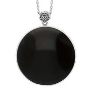 Sterling Silver Whitby Jet King's Coronation Large Round Crown Emblem Necklace P3711