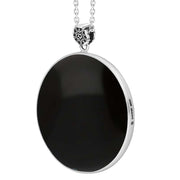 Sterling Silver Whitby Jet King's Coronation Large Round Crown Emblem Necklace P3711