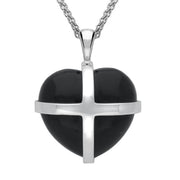 Sterling Silver Whitby Jet Large Cross Heart Necklace, P1542.