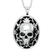 Sterling Silver Whitby Jet Large Oval Skull Necklace, P2800.