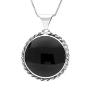 Sterling Silver Whitby Jet Large Rope Edge Necklace P129